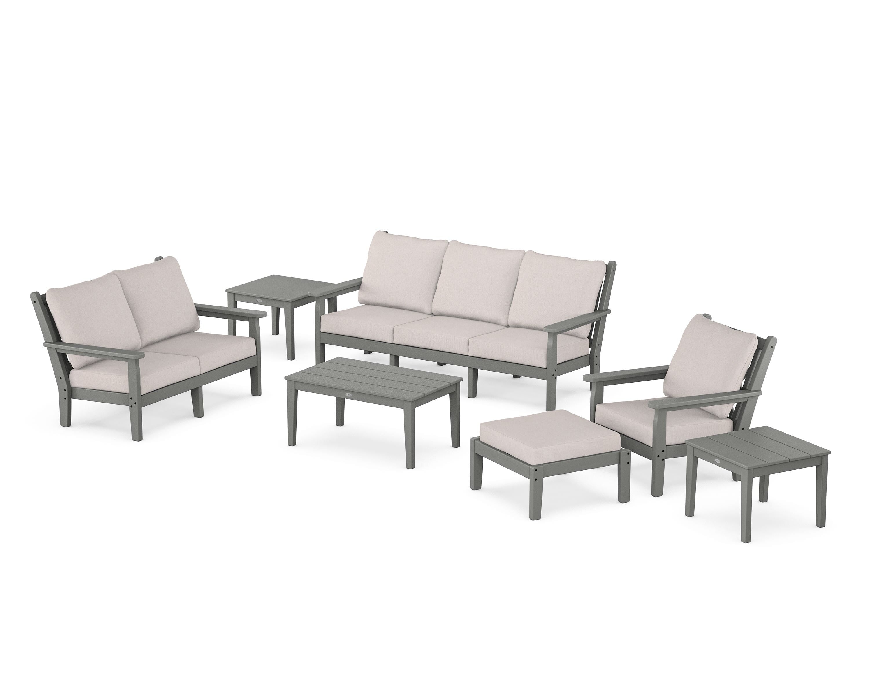 POLYWOOD® Chippendale 7-Piece Deep Seating Set in Slate Grey / Dune Burlap