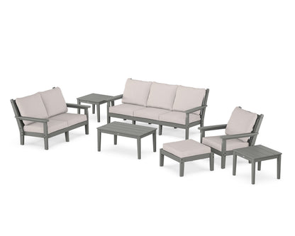 POLYWOOD® Chippendale 7-Piece Deep Seating Set in Slate Grey / Dune Burlap