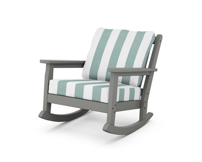 POLYWOOD® Chippendale Deep Seating Rocking Chair in Slate Grey / Cabana Stripe Glacier Spa