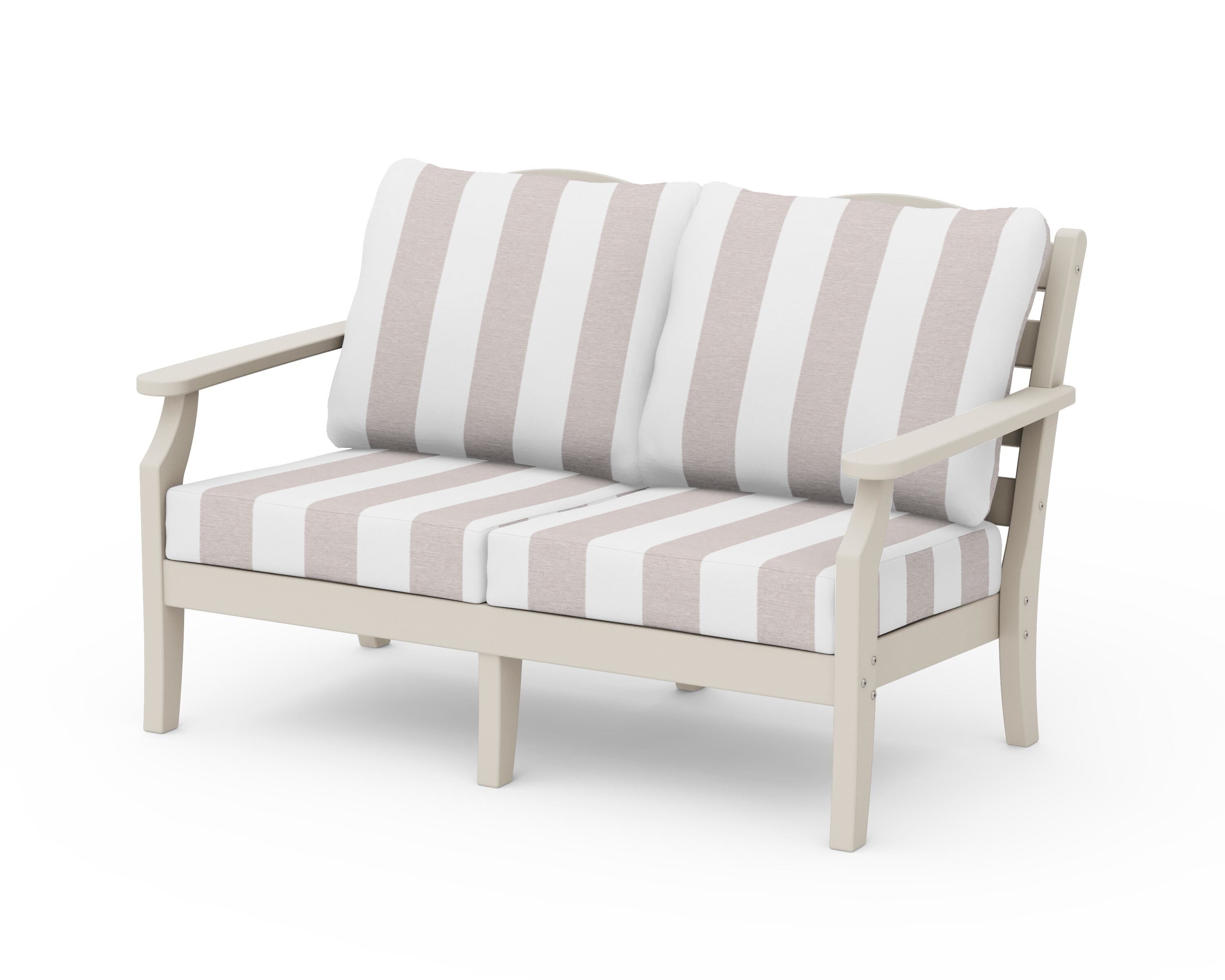 Draper James™ by  POLYWOOD® Savannah Deep Seating Loveseat in Sand / Cabana Stripe Dune Burlap