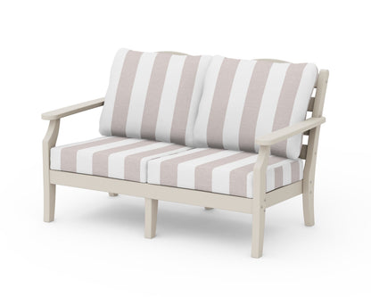 Draper James™ by  POLYWOOD® Savannah Deep Seating Loveseat in Sand / Cabana Stripe Dune Burlap