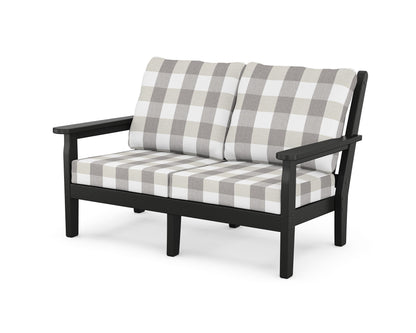 POLYWOOD® Chippendale Deep Seating Loveseat in Black / Buffalo Plaid Grey Mist