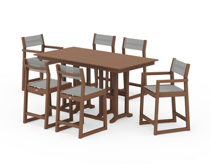 POLYWOOD® EDGE Sling 7-Piece Farmhouse Counter Set in Teak / Metallic Sling