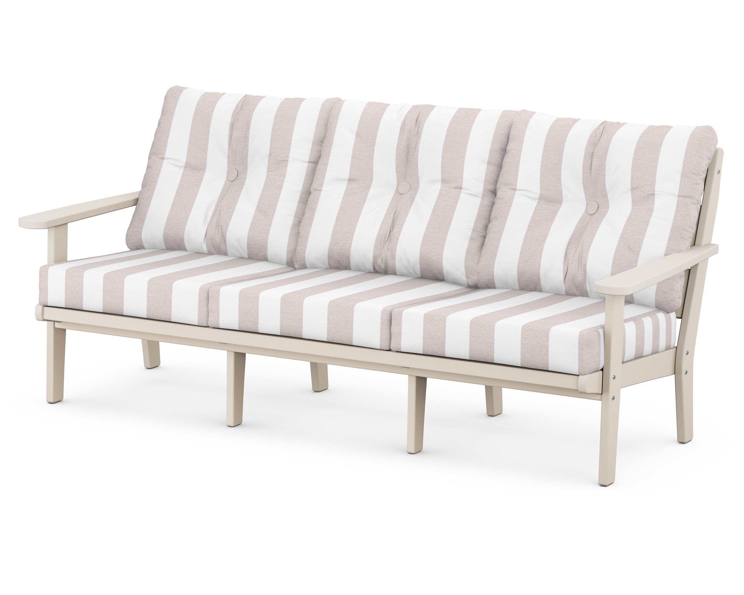 POLYWOOD® Lakeside Deep Seating Sofa in Sand / Cabana Stripe Dune Burlap