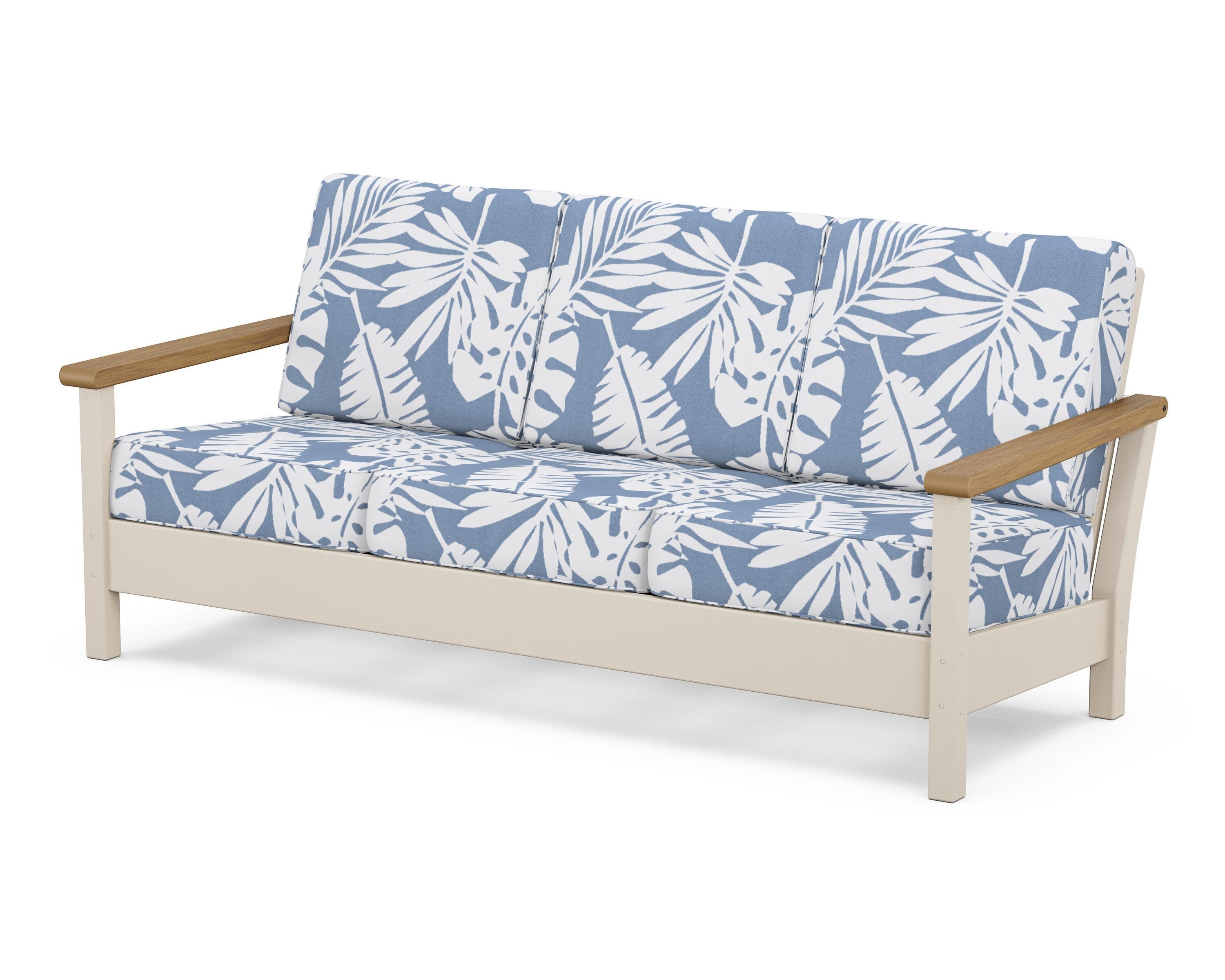 POLYWOOD® Harbour Deep Seating Sofa in Sand / Natural / Leaf Sky Blue
