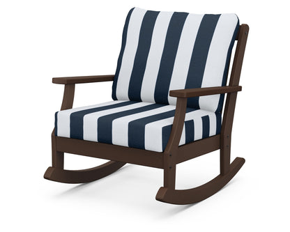 POLYWOOD® Braxton Deep Seating Rocking Chair in Mahogany / Cabana Stripe Marine Indigo