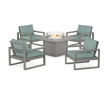 POLYWOOD® EDGE Sectional 5-Piece Deep Seating Set with Fire Pit Table in Slate Grey / Glacier Spa