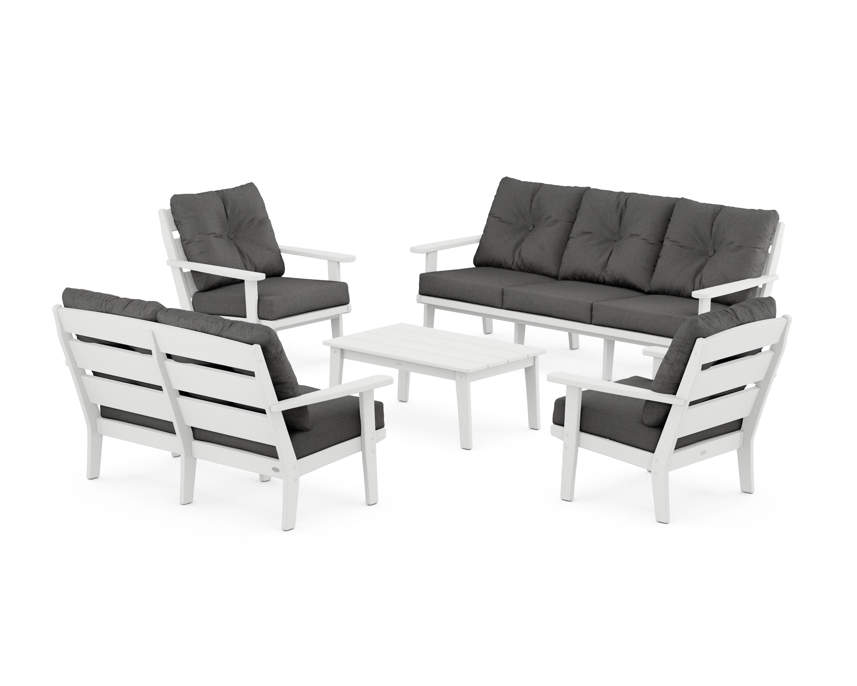 POLYWOOD® Lakeside 5-Piece Lounge Sofa Set in White / Spectrum Carbon