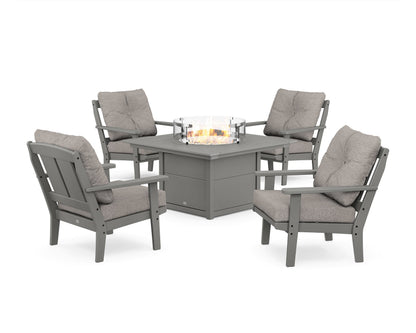 POLYWOOD® Mission 5-Piece Deep Seating Set with Fire Pit Table in Slate Grey / Weathered Tweed