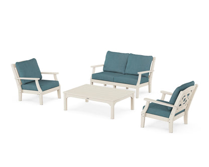 Martha Stewart by POLYWOOD® Chinoiserie 4-Piece Deep Seating Set with Loveseat in Sand / Ocean Teal