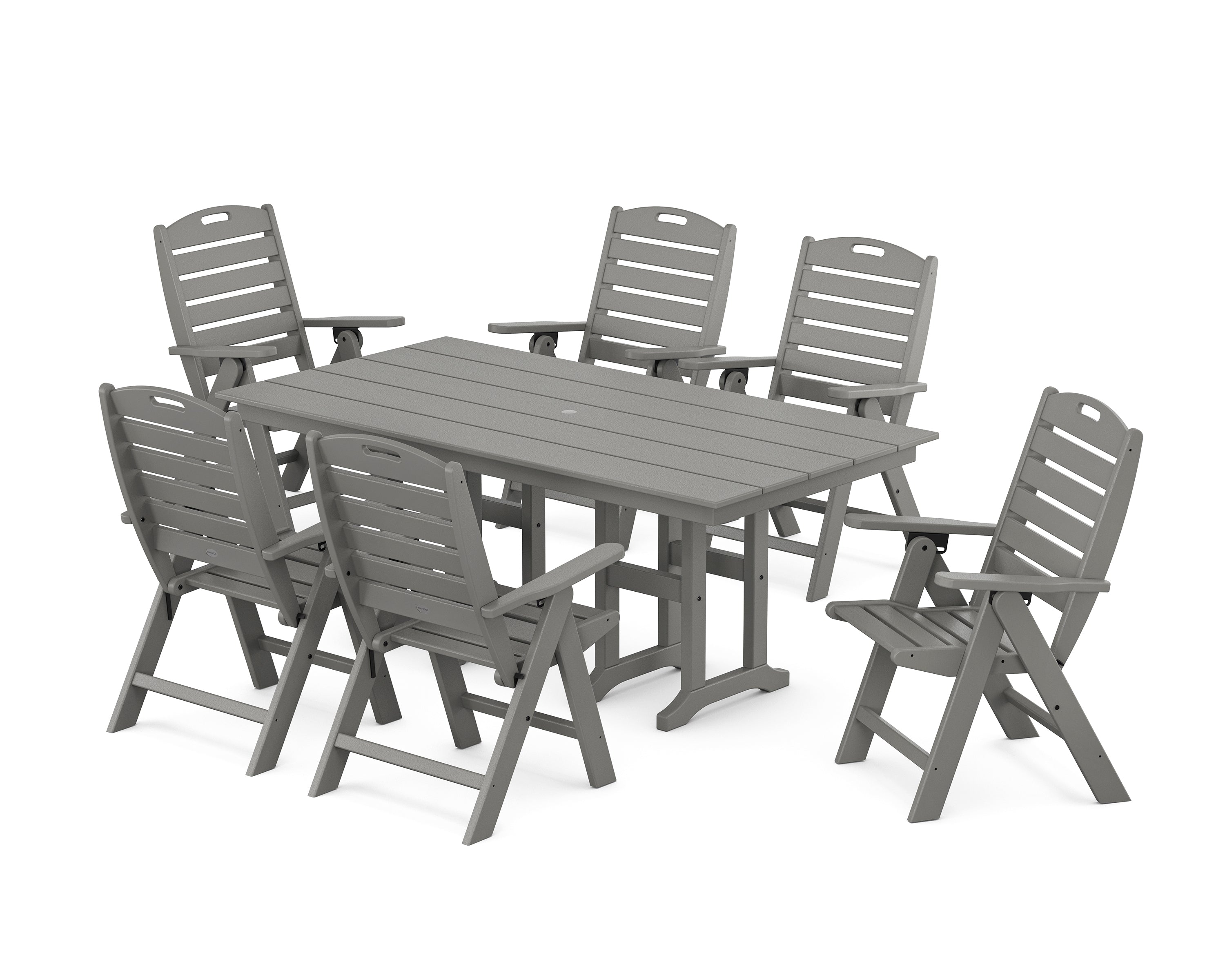 POLYWOOD® Nautical Highback 7-Piece Farmhouse Dining Set in Slate Grey