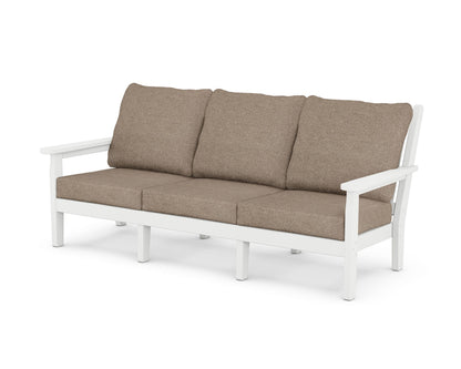 POLYWOOD® Chippendale Deep Seating Sofa in White / Spiced Burlap