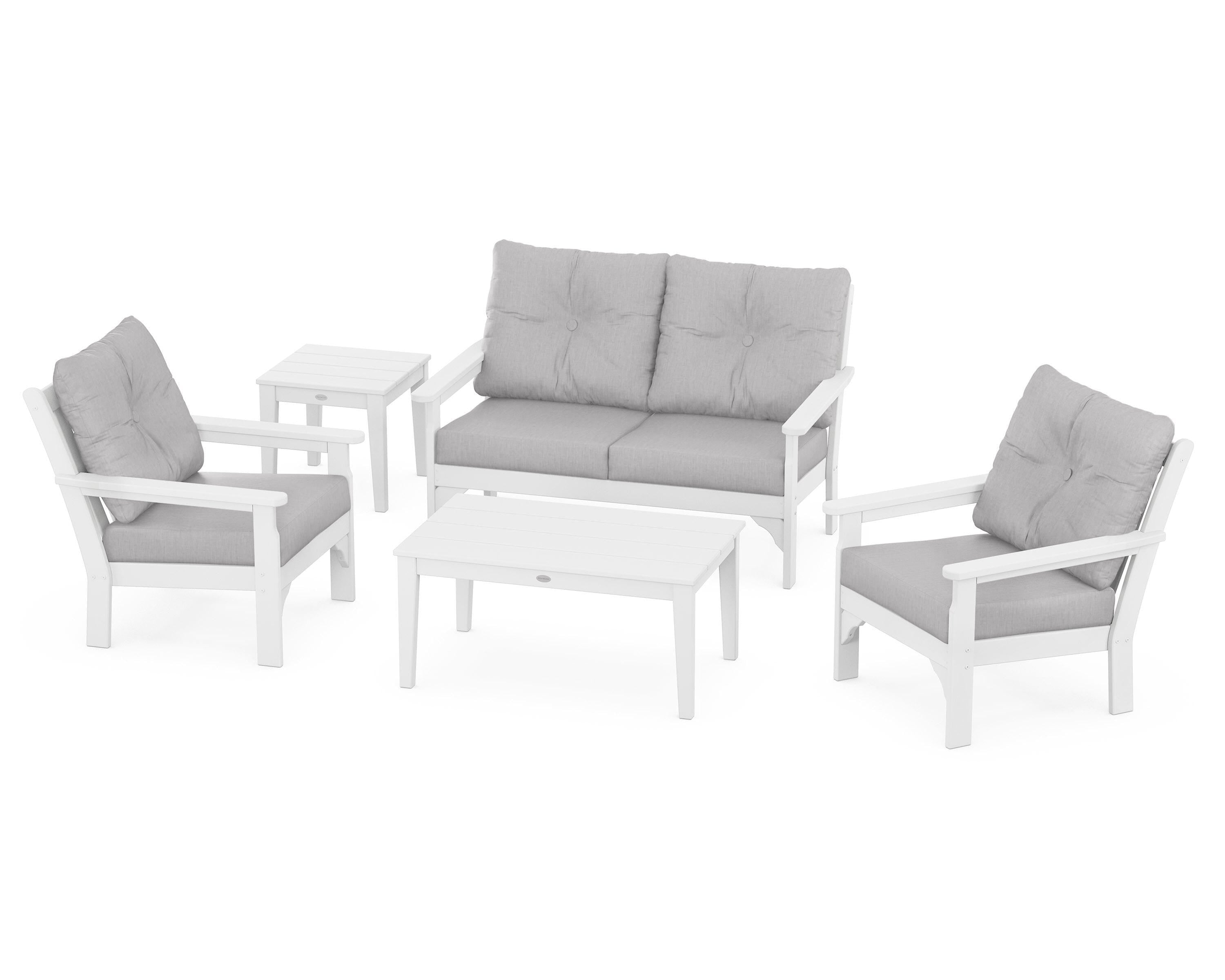 POLYWOOD® Vineyard 5-Piece Deep Seating Set in White / Granite