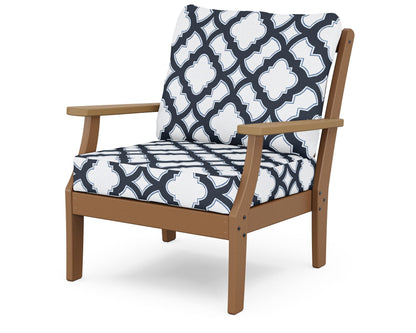 POLYWOOD® Braxton Deep Seating Chair in Teak / Natural / Trellis Marine Indigo