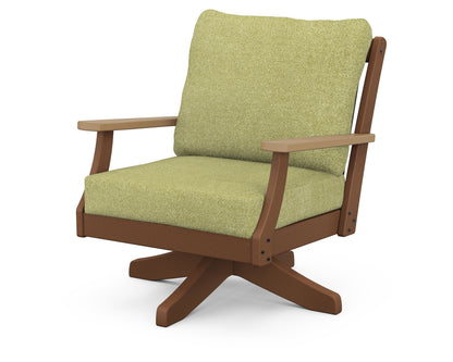 POLYWOOD® Braxton Deep Seating Swivel Chair in Teak / Natural / Chartreuse Boucle