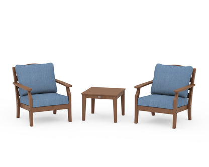 Draper James™ by  POLYWOOD® Savannah 3-Piece Deep Seating Set in Teak / Sky Blue
