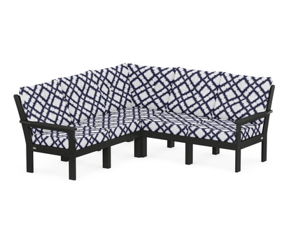 POLYWOOD® Vineyard 5-Piece Sectional in Black / Trellis Navy
