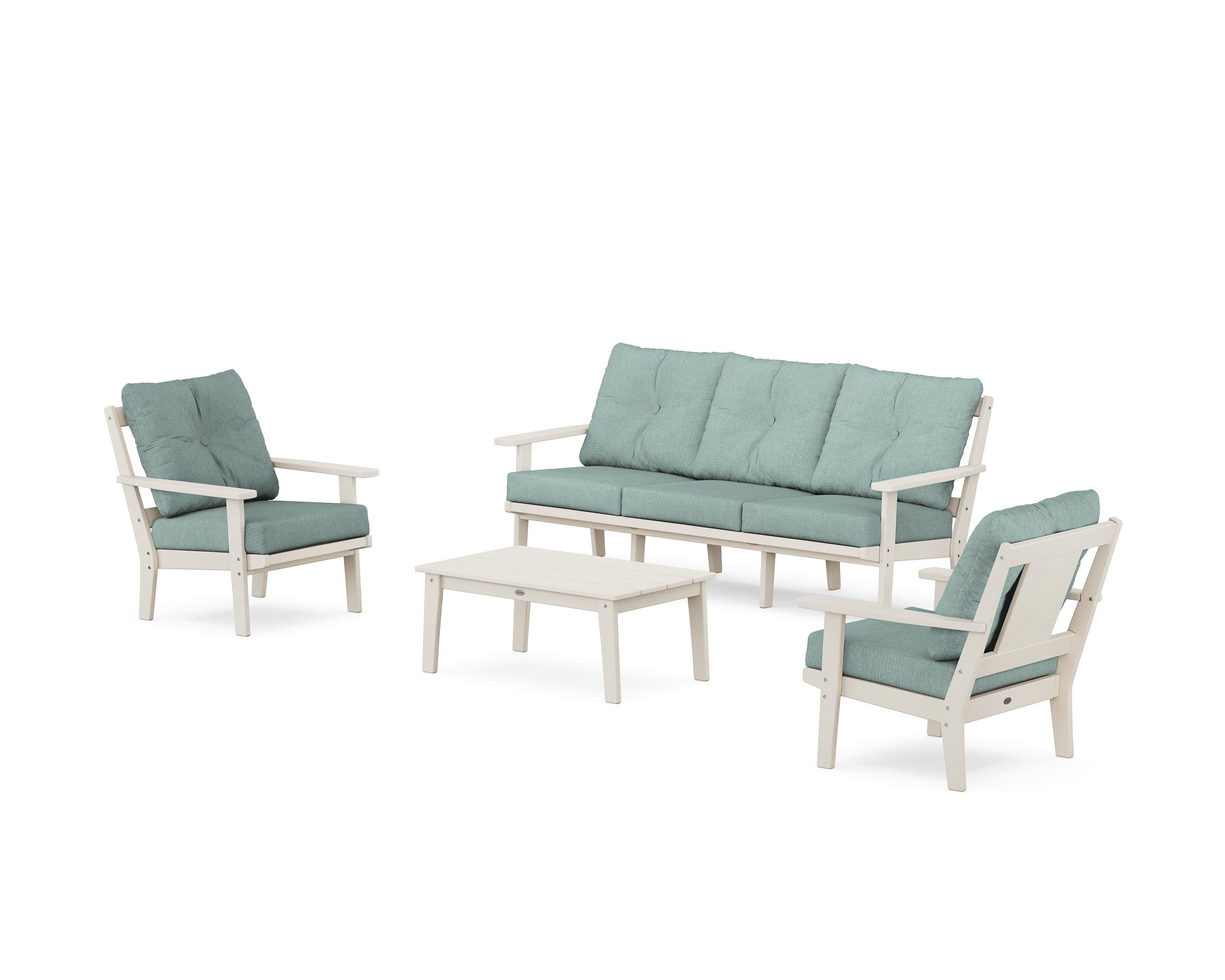POLYWOOD® Prairie 4-Piece Deep Seating Set with Sofa in Sand / Glacier Spa