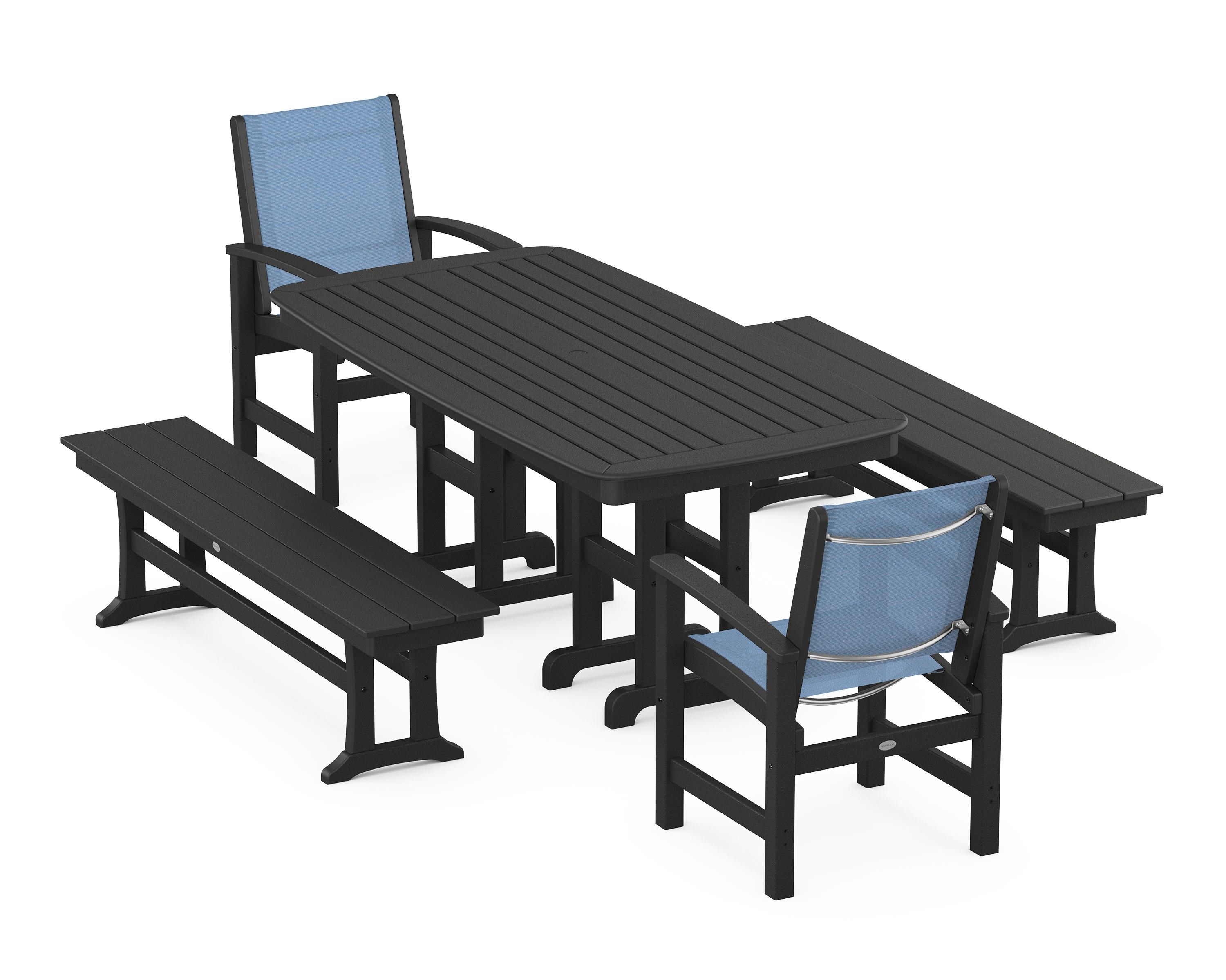 POLYWOOD® Coastal 5-Piece Dining Set in Black / Poolside Sling