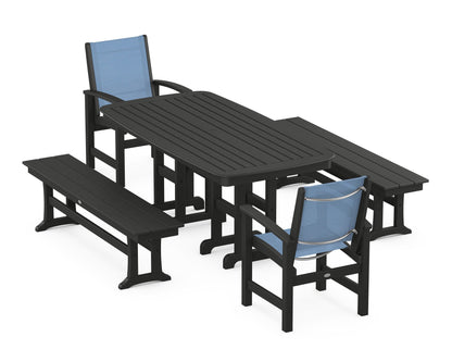 POLYWOOD® Coastal 5-Piece Dining Set in Black / Poolside Sling