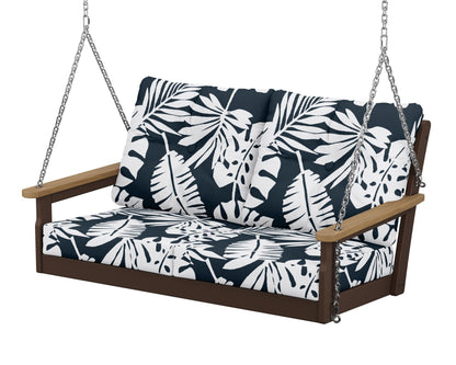 POLYWOOD® Vineyard Deep Seating Swing in Mahogany / Natural / Leaf Marine Indigo