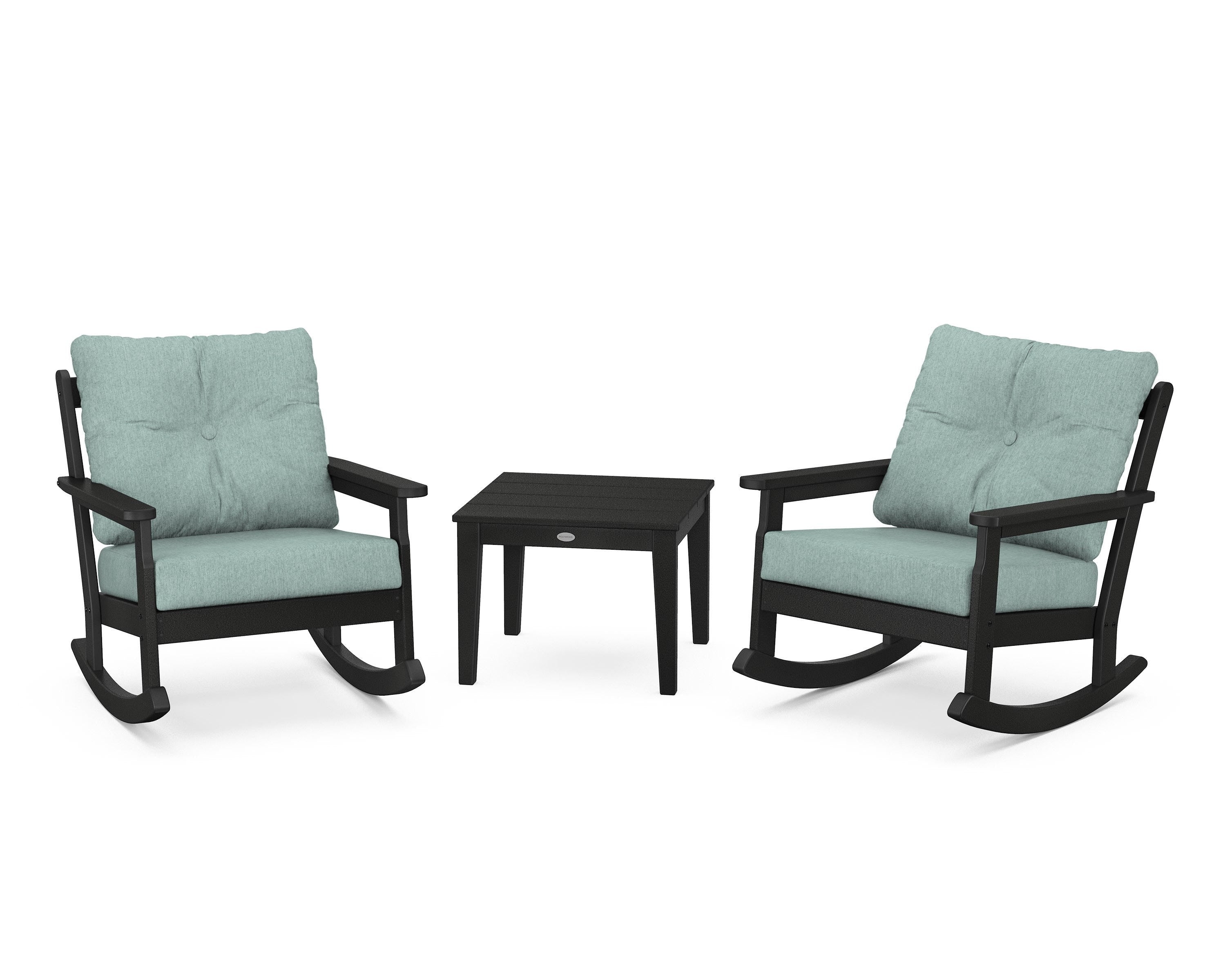 POLYWOOD® Vineyard 3-Piece Deep Seating Rocker Set in Black / Glacier Spa