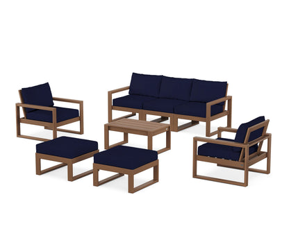 POLYWOOD® EDGE Sectional 8-Piece Lounge Sofa Set in Teak / Navy