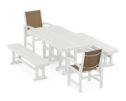 POLYWOOD® Coastal 5-Piece Dining Set in White / Burlap Sling