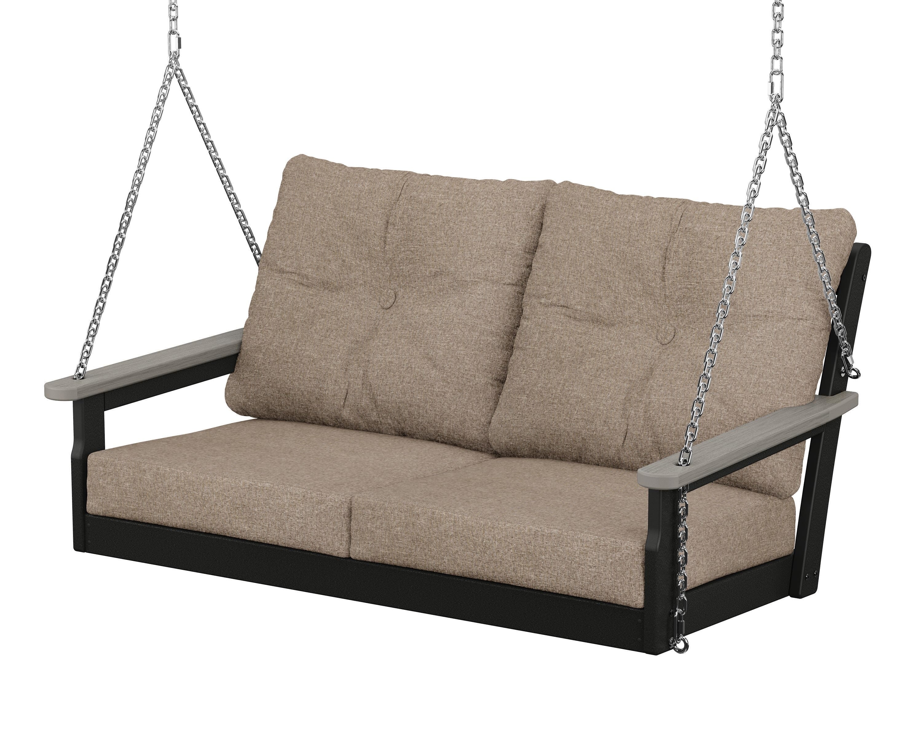 POLYWOOD® Vineyard Deep Seating Swing in Black / Driftwood / Spiced Burlap
