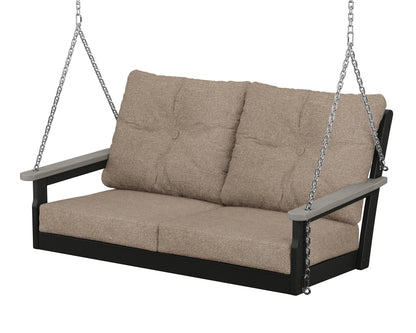 POLYWOOD® Vineyard Deep Seating Swing in Black / Driftwood / Spiced Burlap