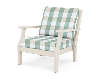 Martha Stewart by POLYWOOD® Chinoiserie Deep Seating Chair in Sand / Buffalo Plaid Glacier Spa