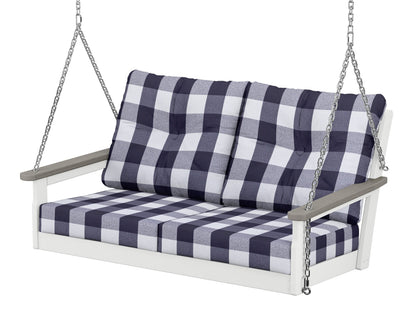 POLYWOOD® Vineyard Deep Seating Swing in White / Driftwood / Buffalo Plaid Navy