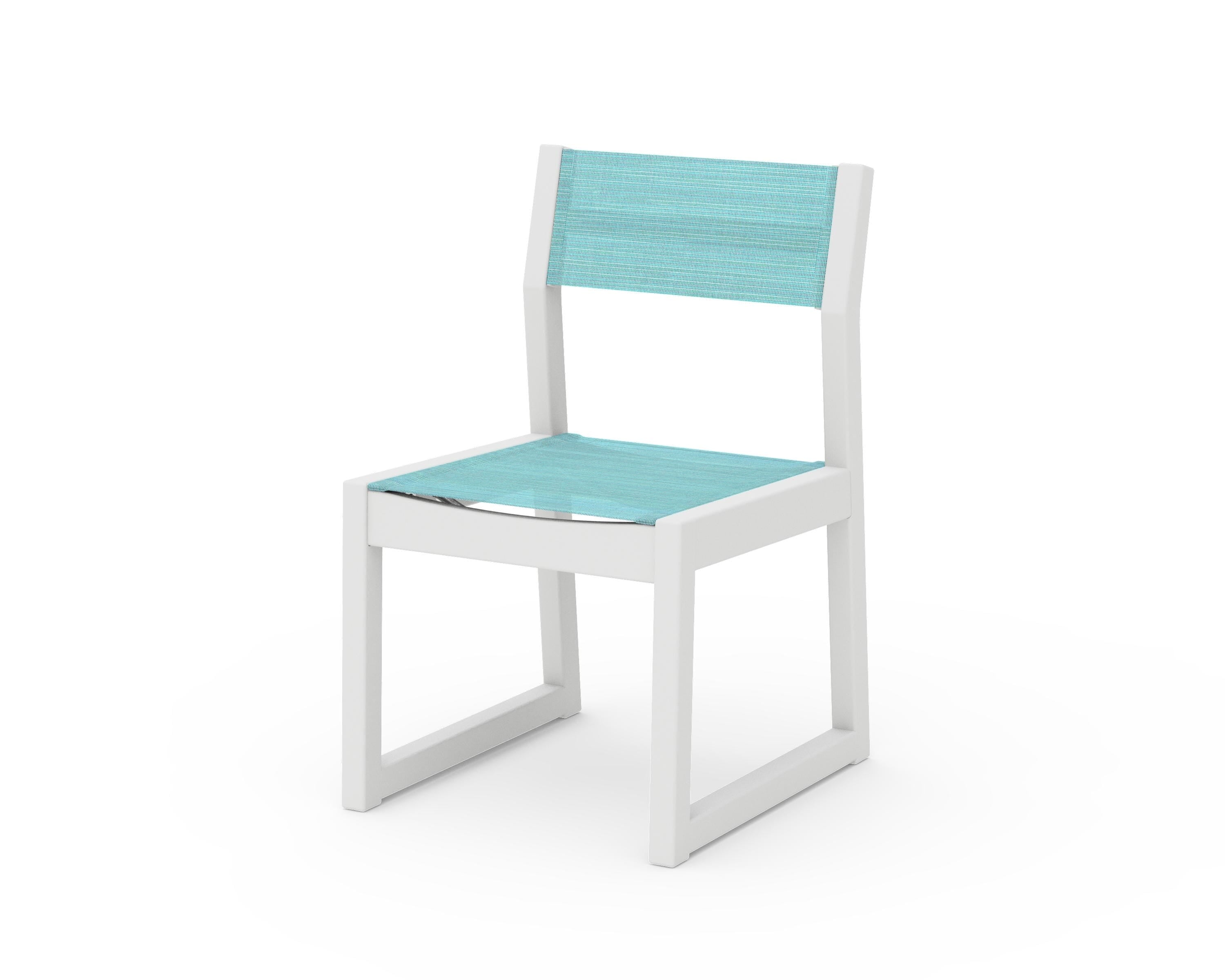 POLYWOOD® EDGE Sling Dining Side Chair in White / Dupioni Aquamarine Sling