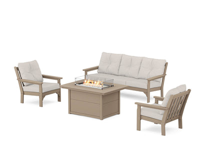 POLYWOOD® Vineyard Deep Seating Fire Pit Table Set in Vintage Sahara / Cast Ash