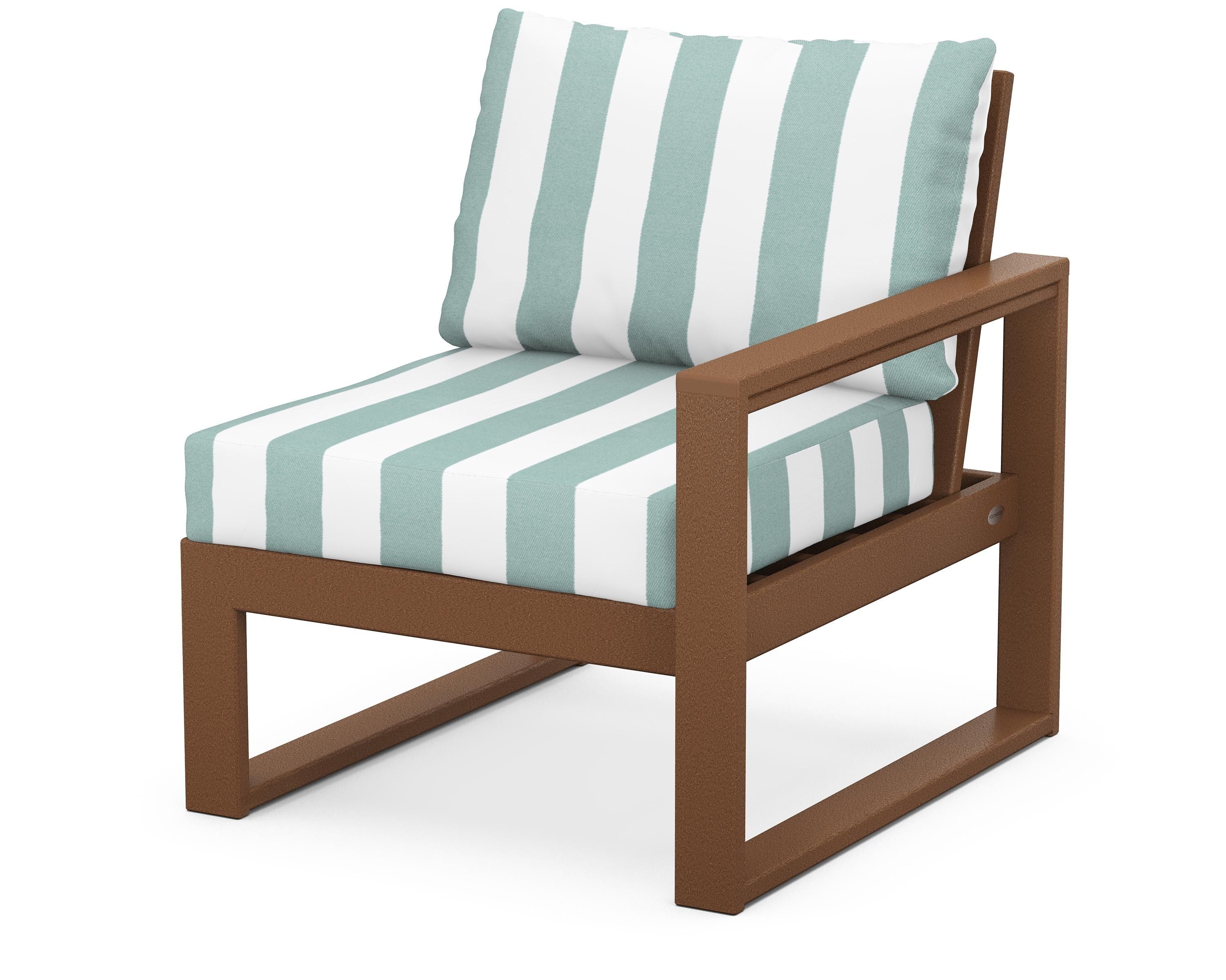 POLYWOOD® EDGE Modular Right Arm Chair in Teak / Cabana Stripe Glacier Spa