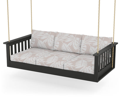 POLYWOOD® Vineyard Daybed Swing in Black / Leaf Dune Burlap
