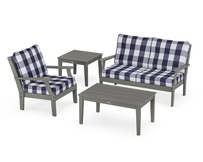 POLYWOOD® Braxton 4-Piece Deep Seating Set in Slate Grey / Buffalo Plaid Navy