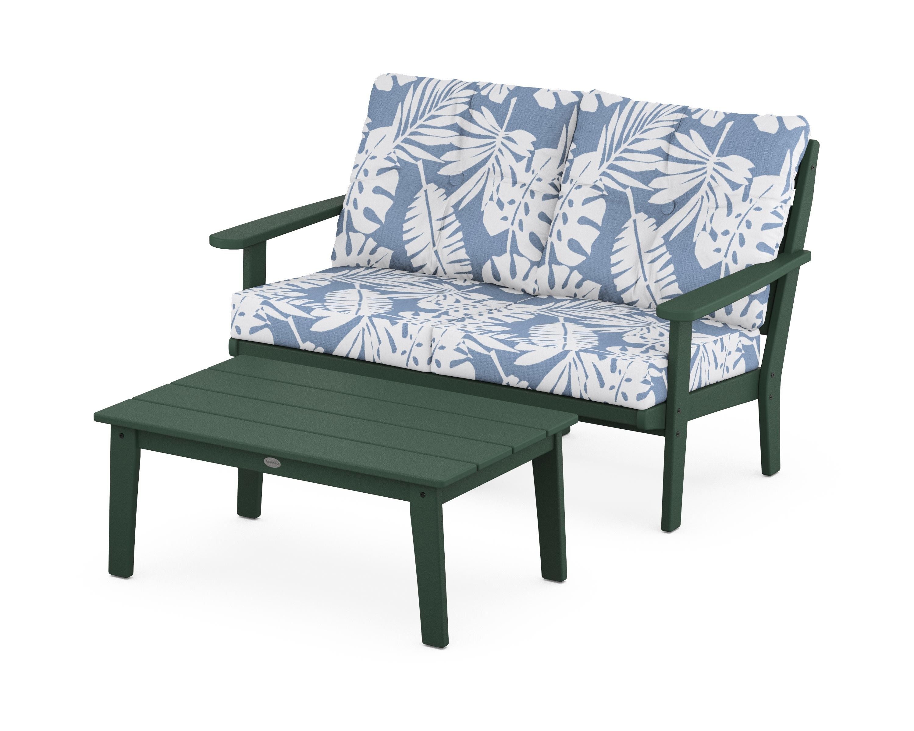 POLYWOOD® Lakeside 2-Piece Lounge Loveseat Set in Green / Leaf Sky Blue