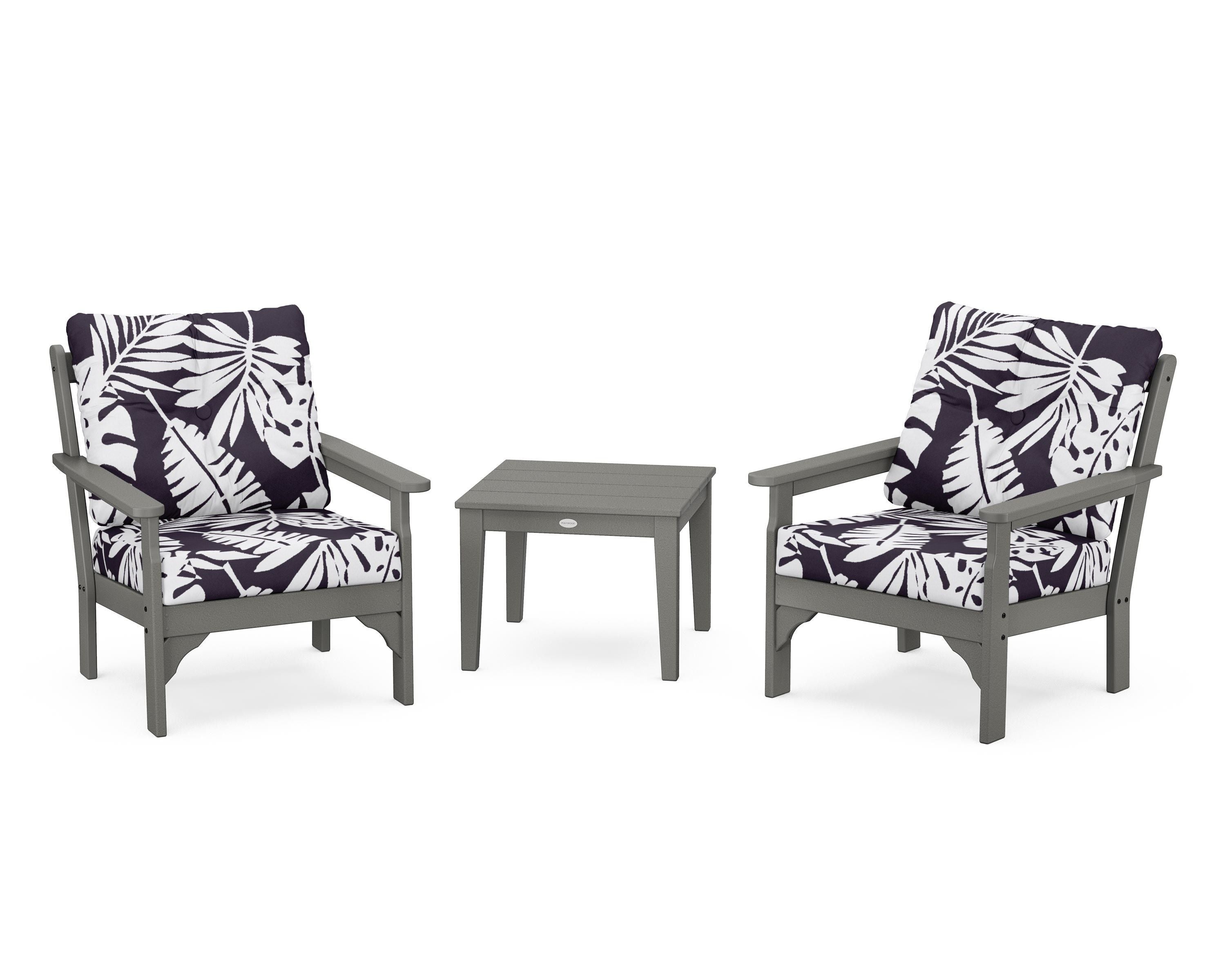 POLYWOOD® Vineyard 3-Piece Deep Seating Set in Slate Grey / Leaf Navy