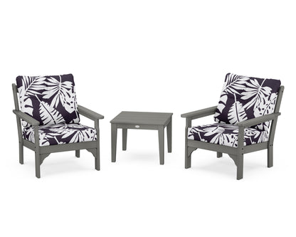 POLYWOOD® Vineyard 3-Piece Deep Seating Set in Slate Grey / Leaf Navy