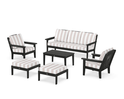Country Living Cottage 6-Piece Lounge Sofa Set in Black / Cabana Stripe Dune Burlap