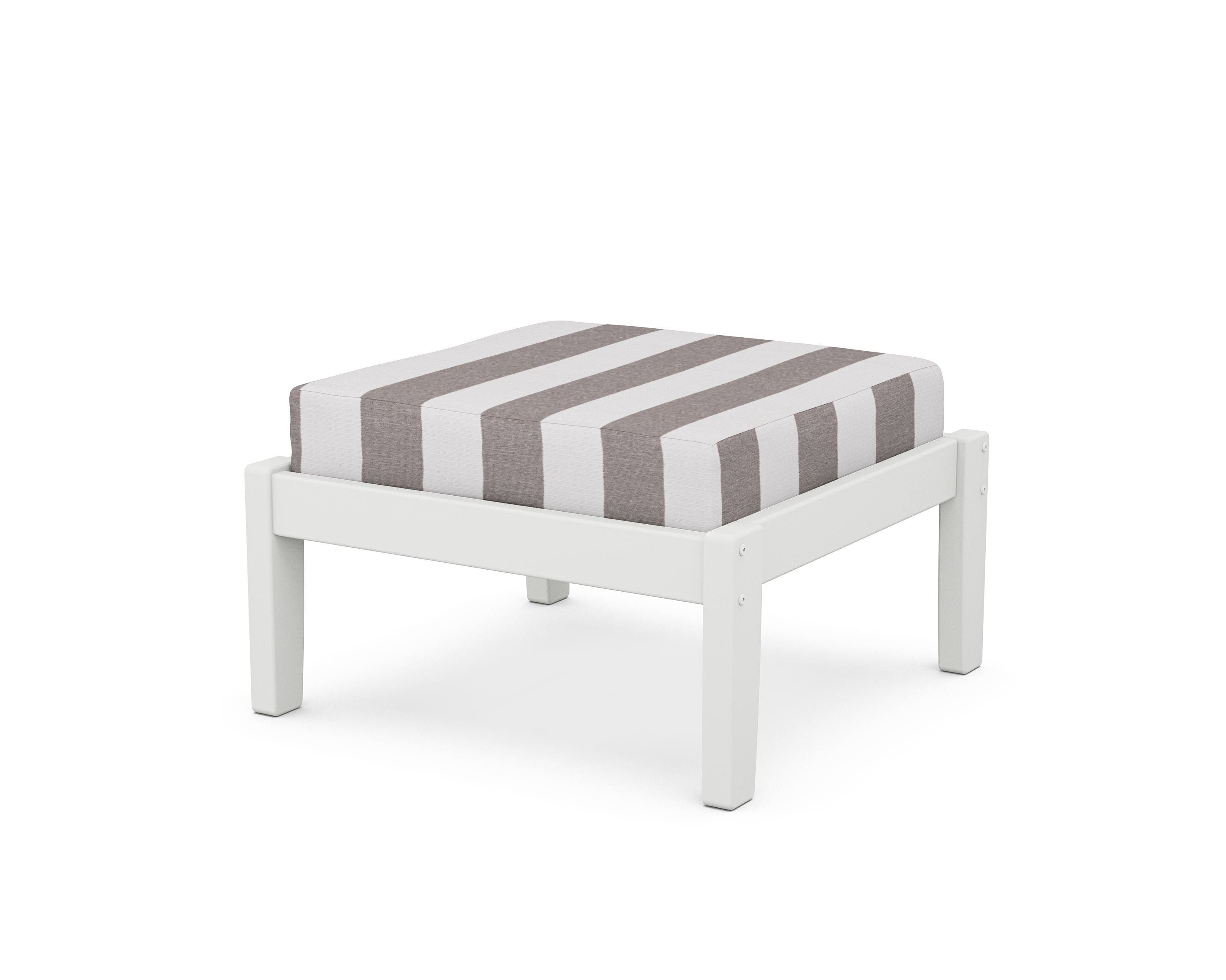 Unbranded Deep Seating Ottoman in White / Cabana Stripe Grey Mist