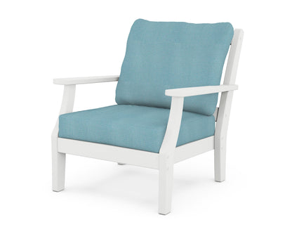 Martha Stewart by POLYWOOD® Chinoiserie Deep Seating Chair in White / Lattice Sky Blue