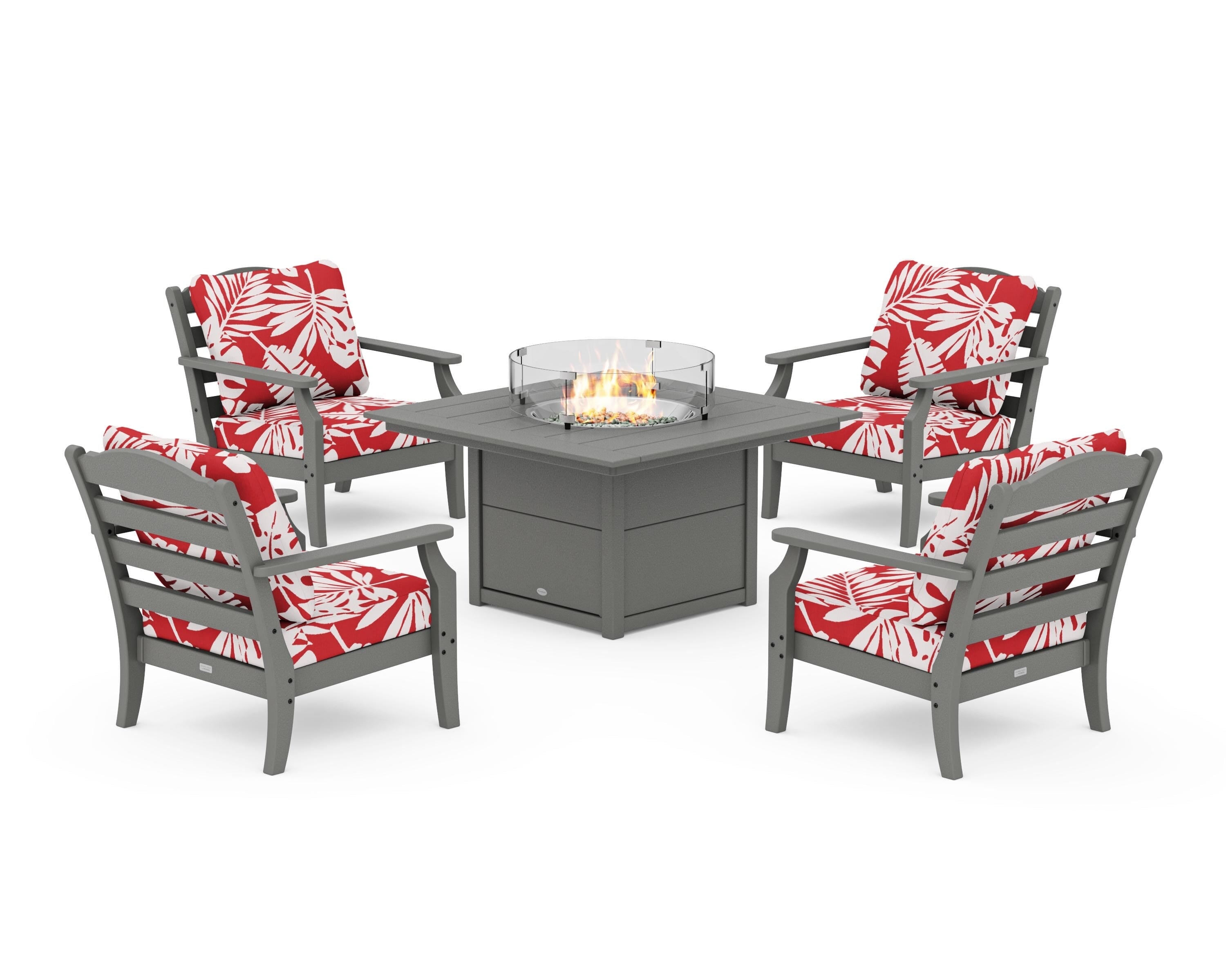 Draper James™ by  POLYWOOD® Savannah 5-Piece Deep Seating Set with Fire Pit Table in Slate Grey / Leaf Crimson