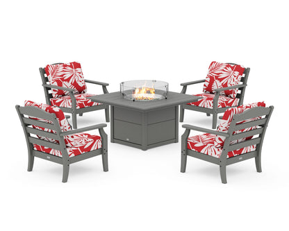 Draper James™ by  POLYWOOD® Savannah 5-Piece Deep Seating Set with Fire Pit Table in Slate Grey / Leaf Crimson