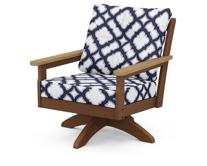 POLYWOOD® Vineyard Deep Seating Swivel Chair in Teak / Natural / Trellis Navy
