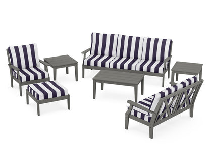 POLYWOOD® Braxton 7-Piece Deep Seating Set in Slate Grey / Cabana Stripe Navy