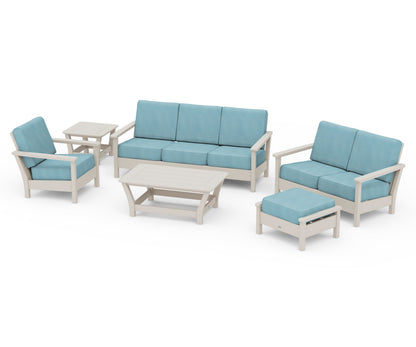 POLYWOOD® Harbour 6-Piece Outdoor Living Set in Sand / Lattice Sky Blue