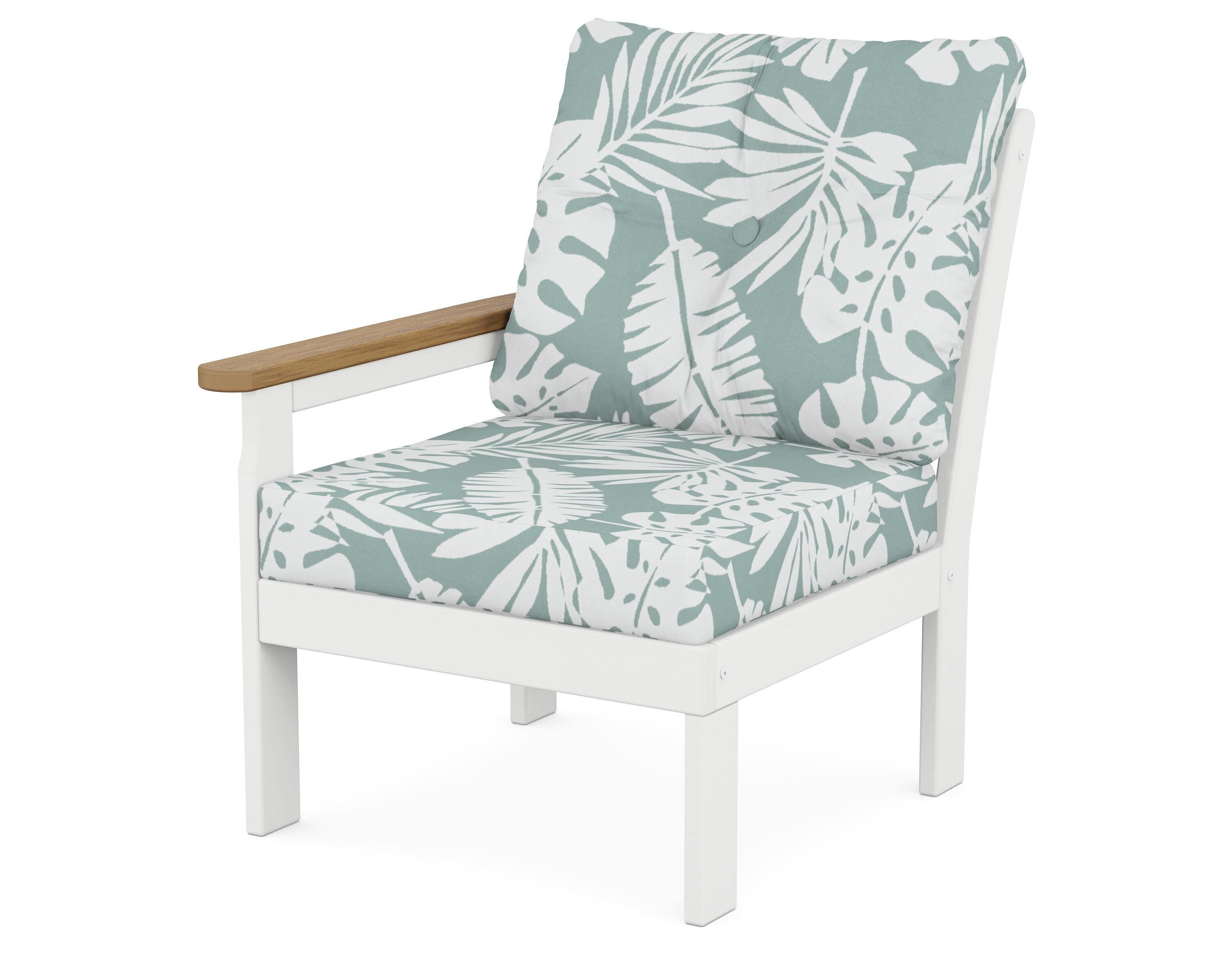 POLYWOOD® Vineyard Modular Left Arm Chair in White / Natural / Leaf Glacier Spa