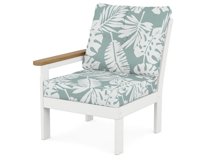 POLYWOOD® Vineyard Modular Left Arm Chair in White / Natural / Leaf Glacier Spa